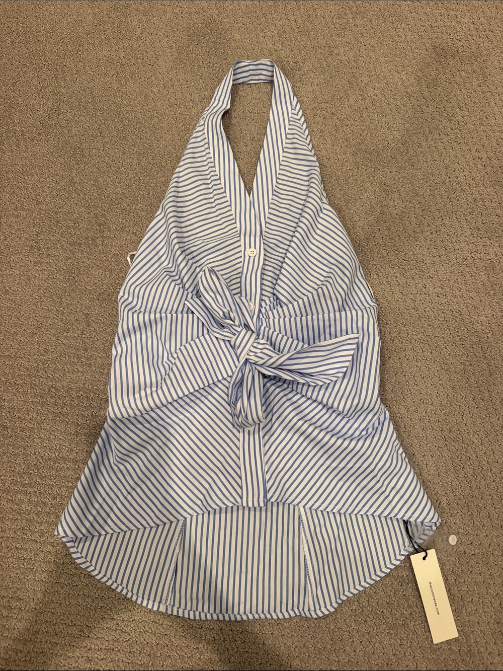 Commense Blue and White Striped Halter Tie-Front Camisole